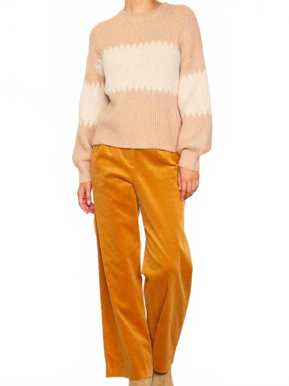 NEW SKIES ARE BLUE women's colorblock crewneck sweater in beige and cream